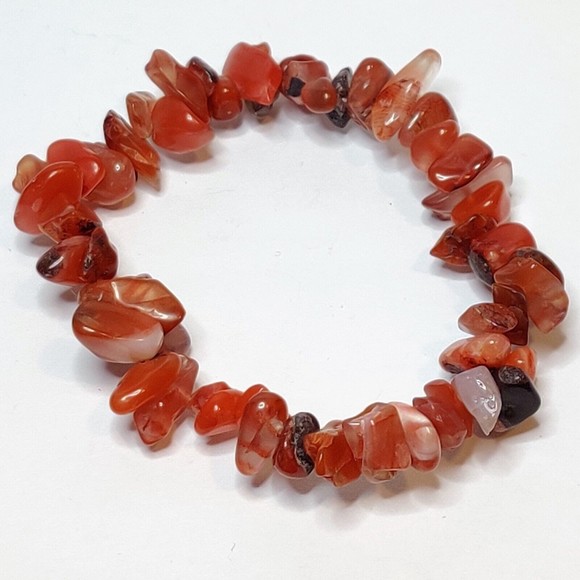 Carnelian Stretch Bracelet 5-8mm chip natural stone includes felt pouch-CB08 - Picture 7 of 10